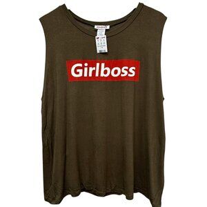 MadRag Girl Boss Graphic Tee 2XL Olive Green Sleeveless Tank Top NWT